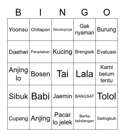 Bingo Rowoon Bingo Card