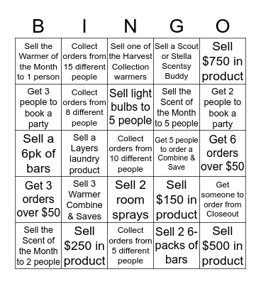 Scentsy Party Bingo! Bingo Card