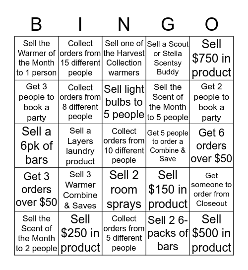Scentsy Party Bingo! Bingo Card