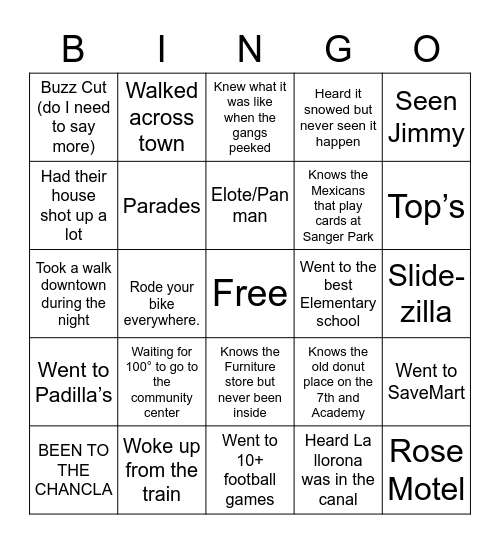 OG SANGER PEEPS Bingo Card