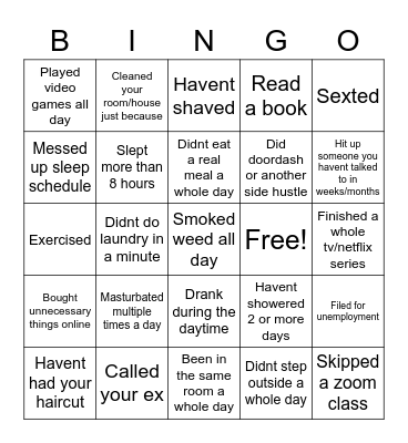 Quarantine Bingo Card
