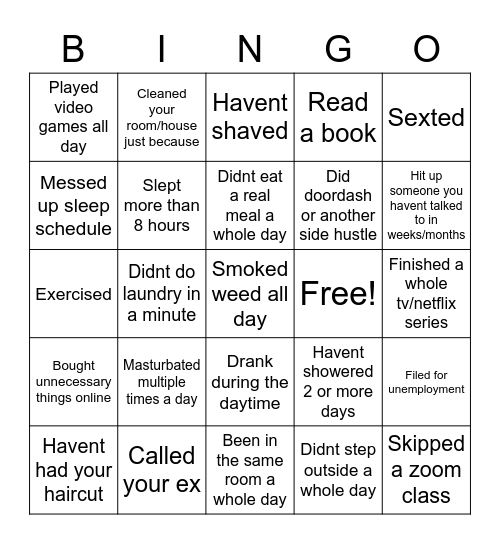 Quarantine Bingo Card