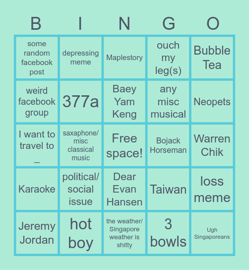 talking to sanzhi Bingo Card