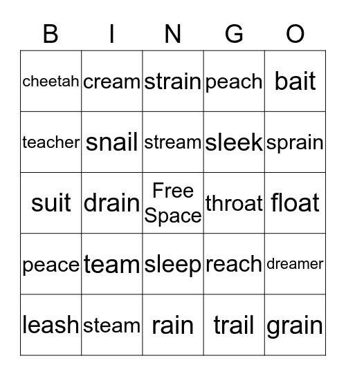Bingo-Long Vowels-2 vowels together Bingo Card