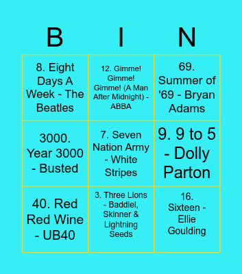 MUSICAL NUMBERS BINGO Card
