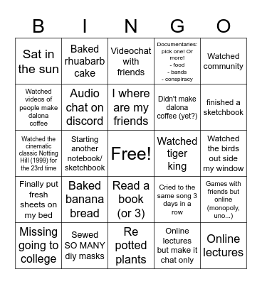 tonis quarantine bingoo Bingo Card