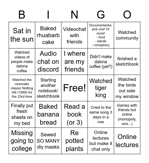 tonis quarantine bingoo Bingo Card