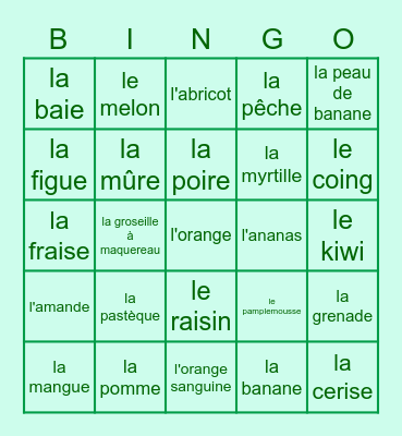 Fruits  Bingo Card