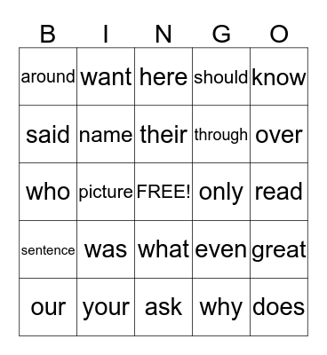 Sighto "Sight Words"  Bingo Card