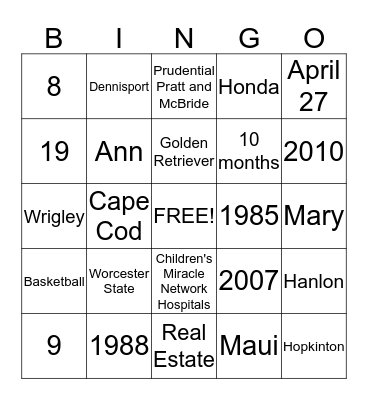 Katie McBride Bingo Card