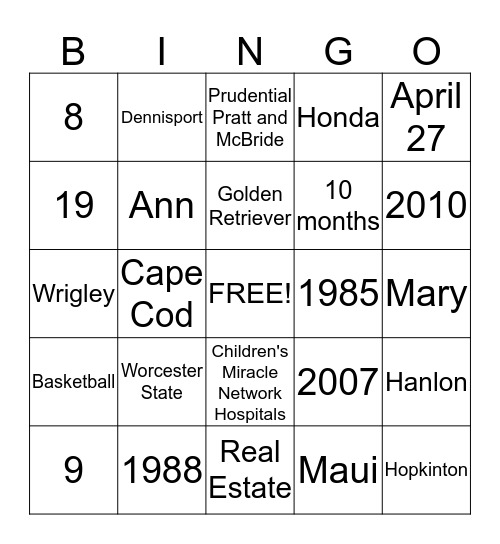 Katie McBride Bingo Card