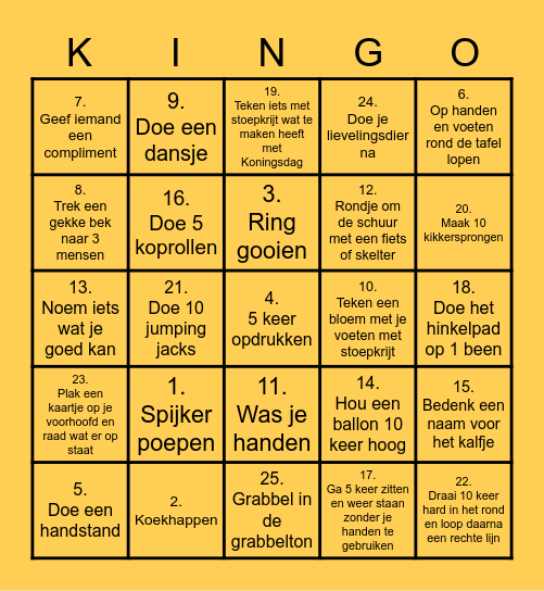 Koningsspelen bingo Card