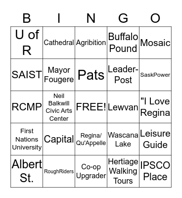Regina Bingo Card