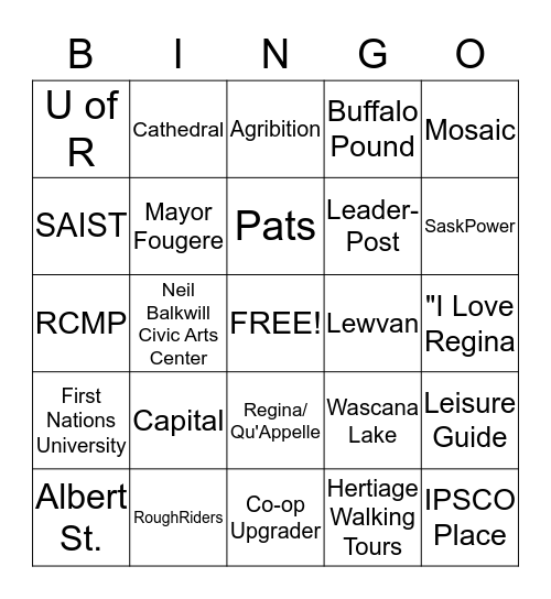 Regina Bingo Card