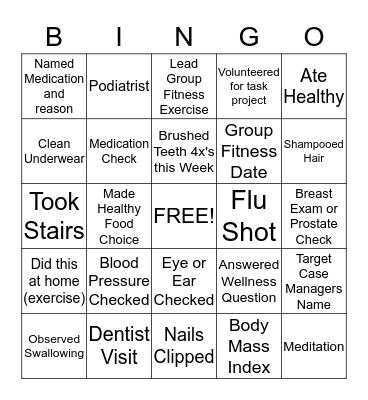 Wellness Bingo Card