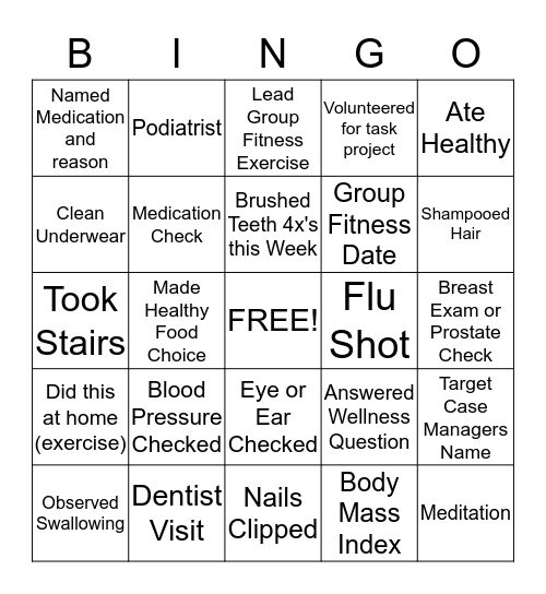 Wellness Bingo Card