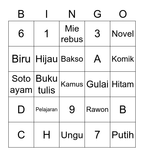 Srepi Bingo Card