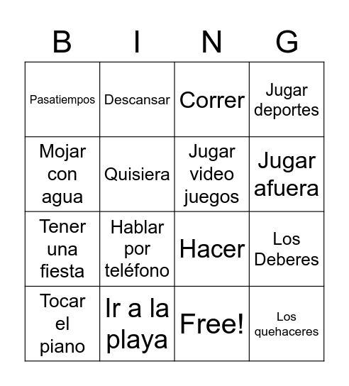 Quisiera Sam mini- words Bingo Card