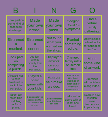 The little Book Den's Distance Learning Bingo Card