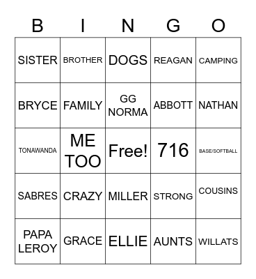 COUSIN BINGO Card