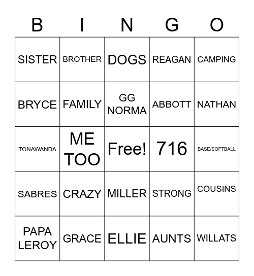 COUSIN BINGO Card