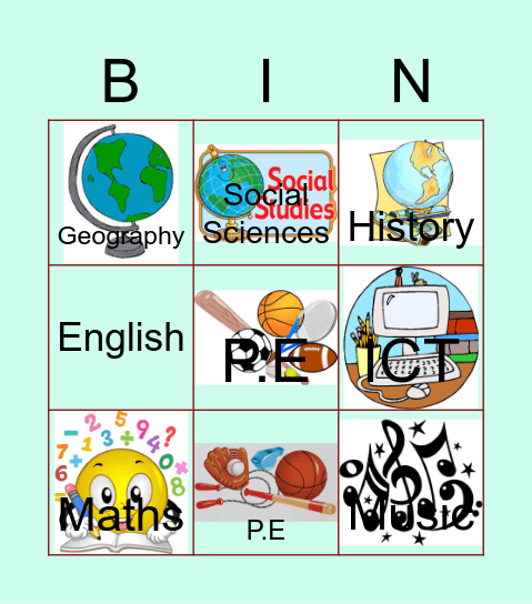 SCHOOL SUBJECTS Bingo Card