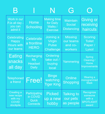 Finance Team COVID - WAH Bingo Card