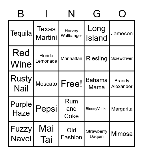 Favorite Drinks Bingo Card