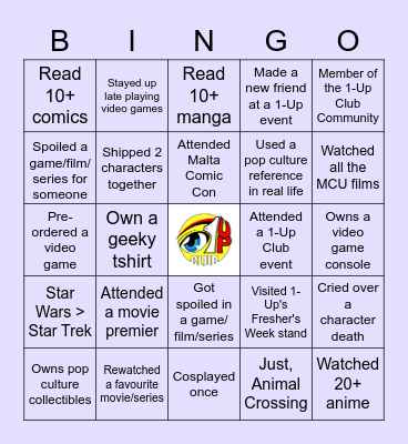 1-Up Club's Pop Culture Bingo Card