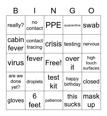 Pandemic Bingo Card