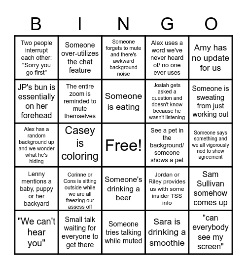 NEEF ZOOM BINGO Card