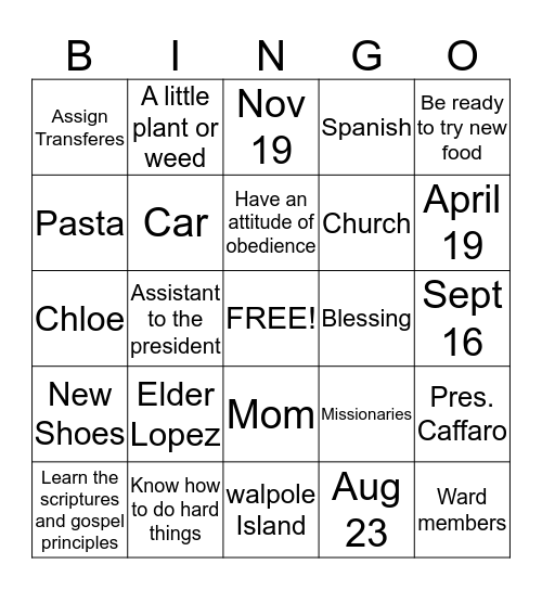 Missionary Bingo #2 Bingo Card