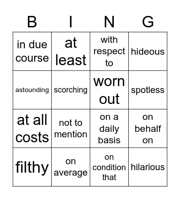 revision Bingo Card