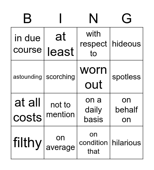 revision Bingo Card