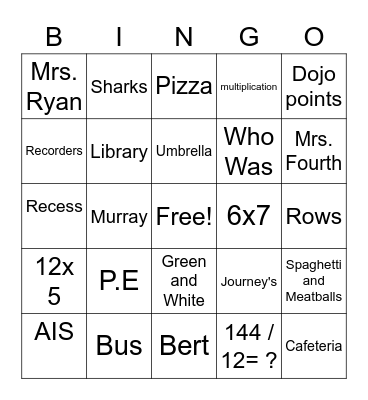 Fourth Grade Bingo Card