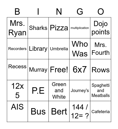 Fourth Grade Bingo Card