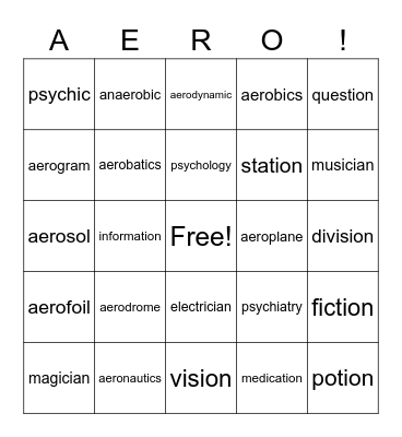 aero Bingo Card