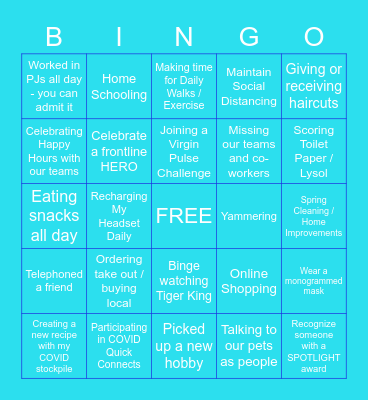 Finance Team COVID - WAH Bingo Card