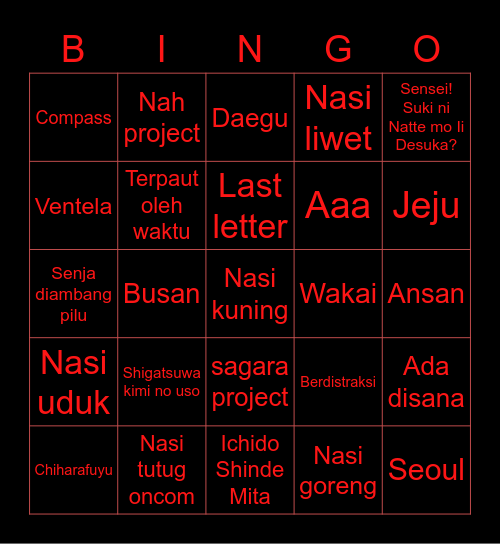 BENNEDICT Bingo Card