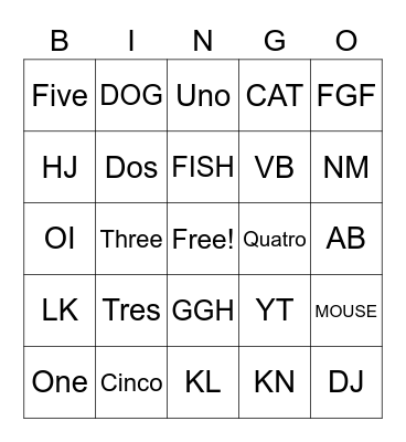 Test Bingo Card