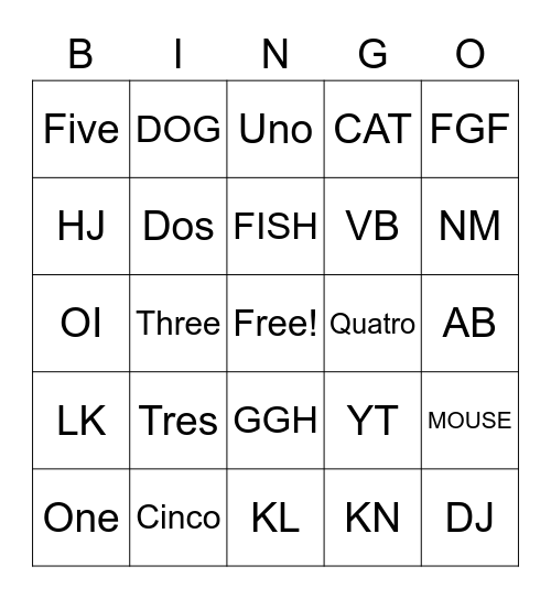 Test Bingo Card