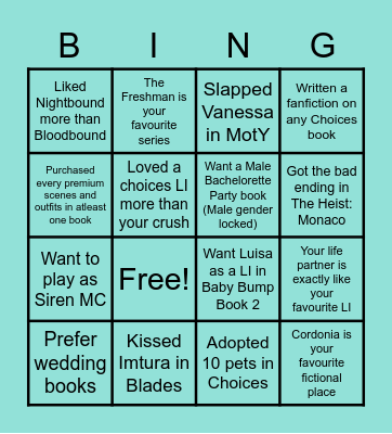 Choices Bingo Card