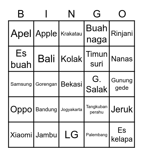 Punya vivi Bingo Card