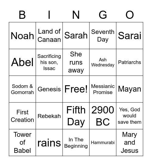 Bible Trivia Bingo Card