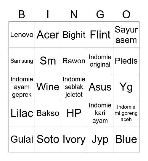 Ocie Bingo Card