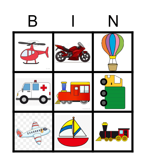 Vehicles Bingo Card