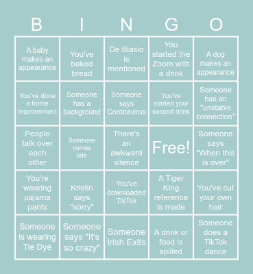 Kristin's Covid Birthday Bingo Card