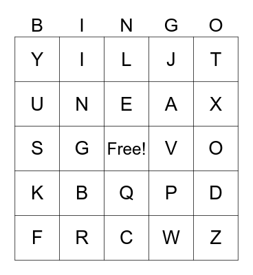 Zoom Bingo: Lower Case Letters Bingo Card