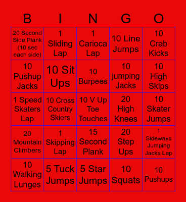 Fitness Bingo Card