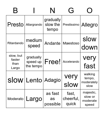 Tempo Bingo Card
